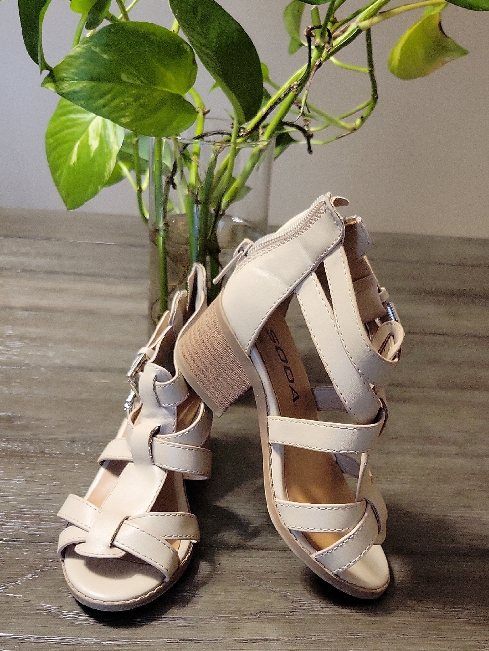 Soda Cream Strappy Block Heel Sandals